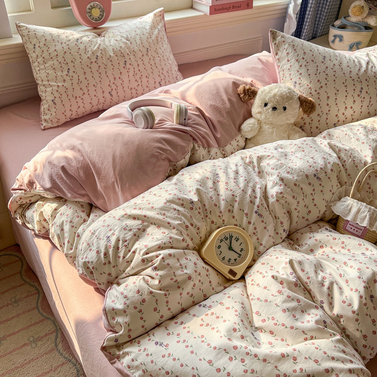 91家纺网 家纺一手货源 找家纺 思诺羽床笠 2026新款古法水洗仿棉云感棉三件套四件套 夏日初恋