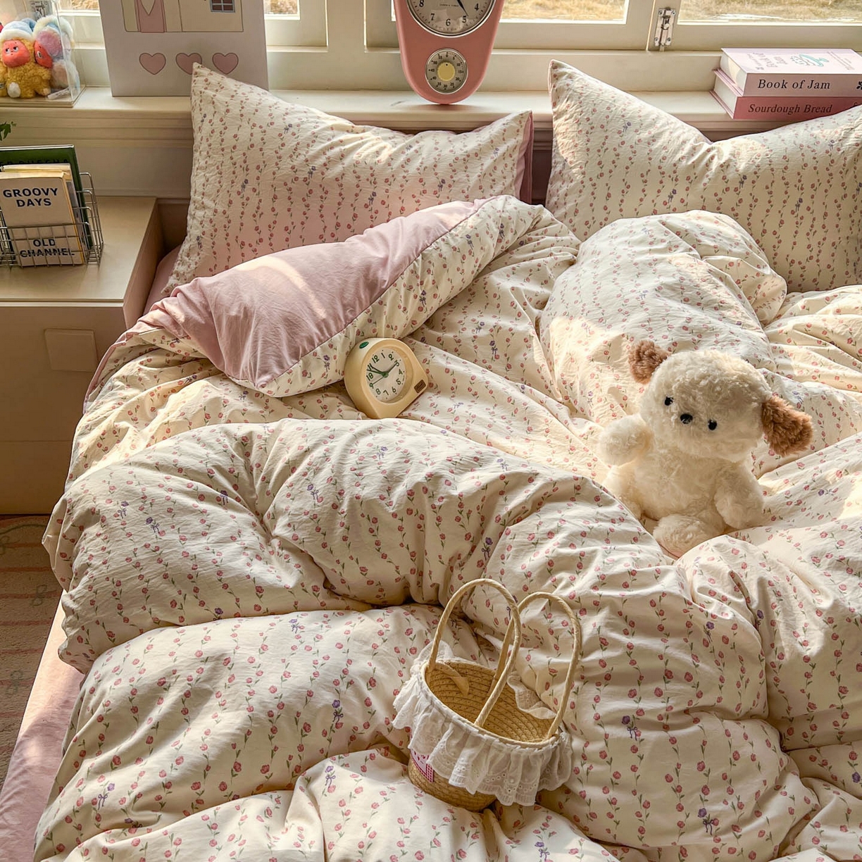 91家纺网 家纺一手货源 找家纺 思诺羽床笠 2026新款古法水洗仿棉云感棉三件套四件套 夏日初恋