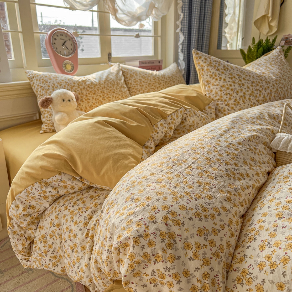 思诺羽床笠 2026新款古法水洗仿棉云感棉三件套四件套 小黄花