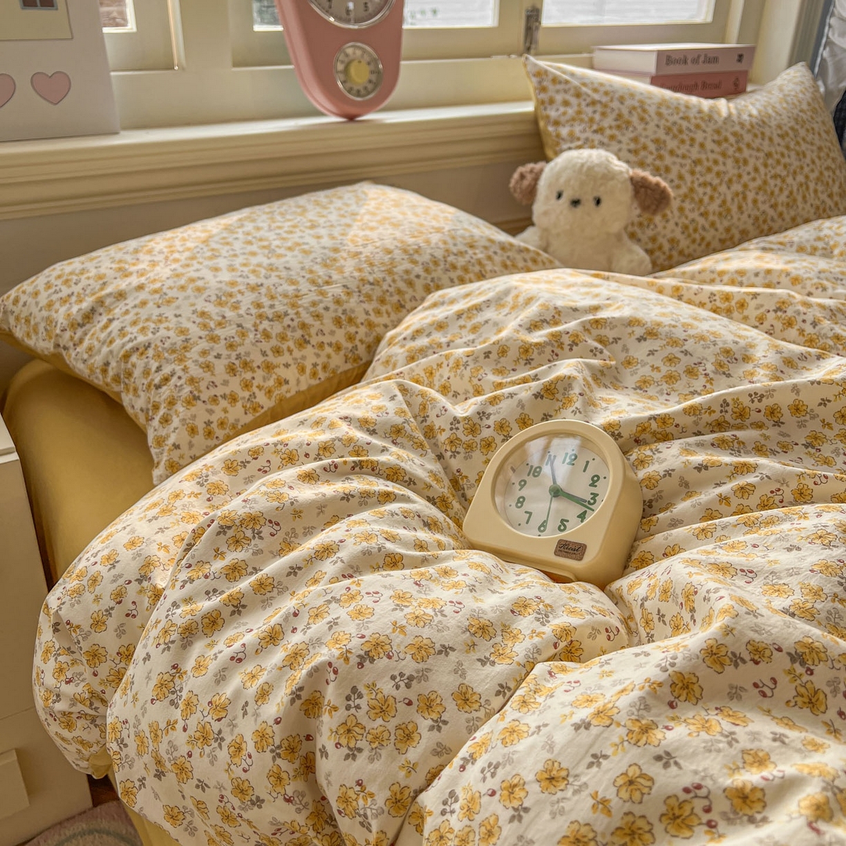 91家纺网 家纺一手货源 找家纺 思诺羽床笠 2026新款古法水洗仿棉云感棉三件套四件套 小黄花