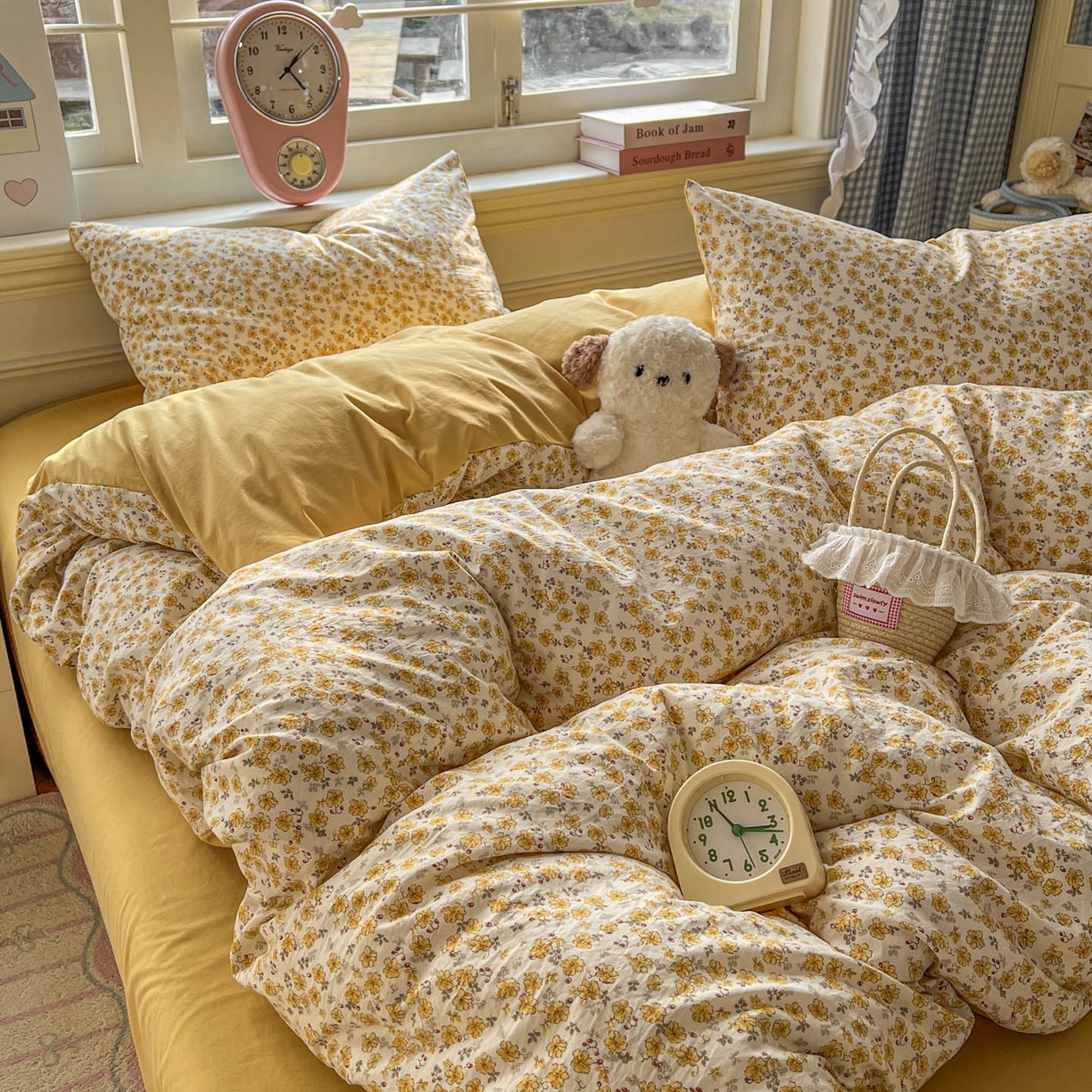 91家纺网 家纺一手货源 找家纺 思诺羽床笠 2026新款古法水洗仿棉云感棉三件套四件套 小黄花