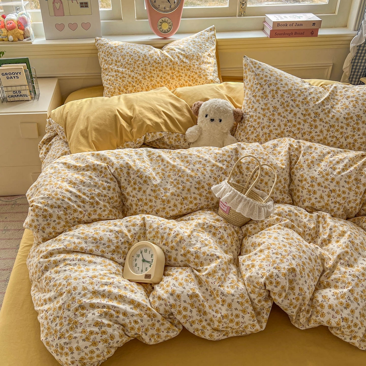 91家纺网 家纺一手货源 找家纺 思诺羽床笠 2026新款古法水洗仿棉云感棉三件套四件套 小黄花