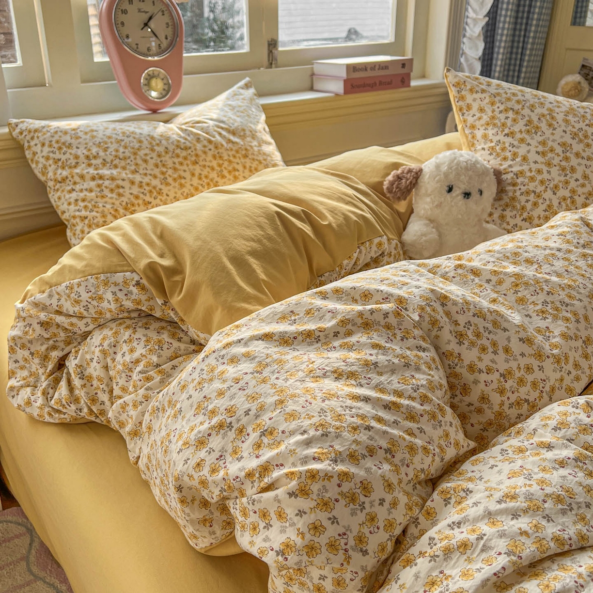 91家纺网 家纺一手货源 找家纺 思诺羽床笠 2026新款古法水洗仿棉云感棉三件套四件套 小黄花