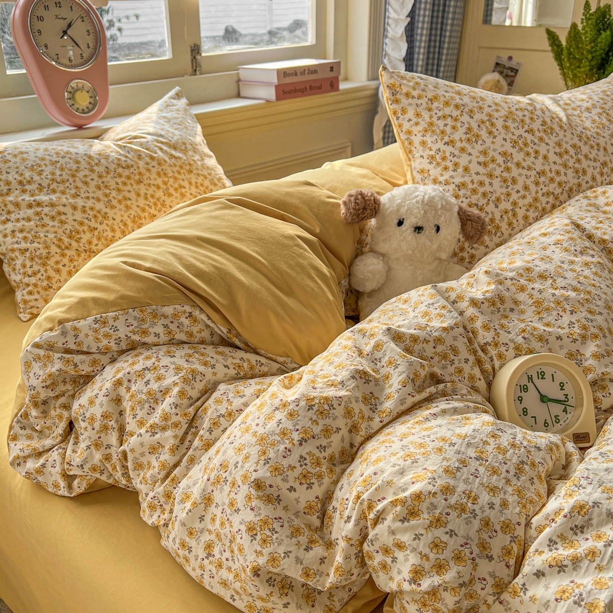 91家纺网 家纺一手货源 找家纺 思诺羽床笠 2026新款古法水洗仿棉云感棉三件套四件套 小黄花