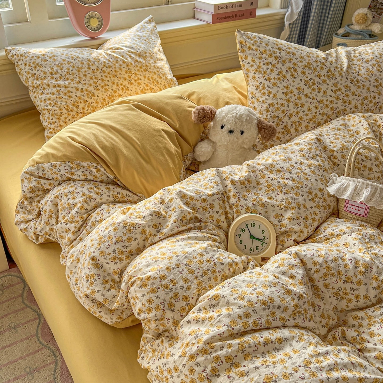 91家纺网 家纺一手货源 找家纺 思诺羽床笠 2026新款古法水洗仿棉云感棉三件套四件套 小黄花