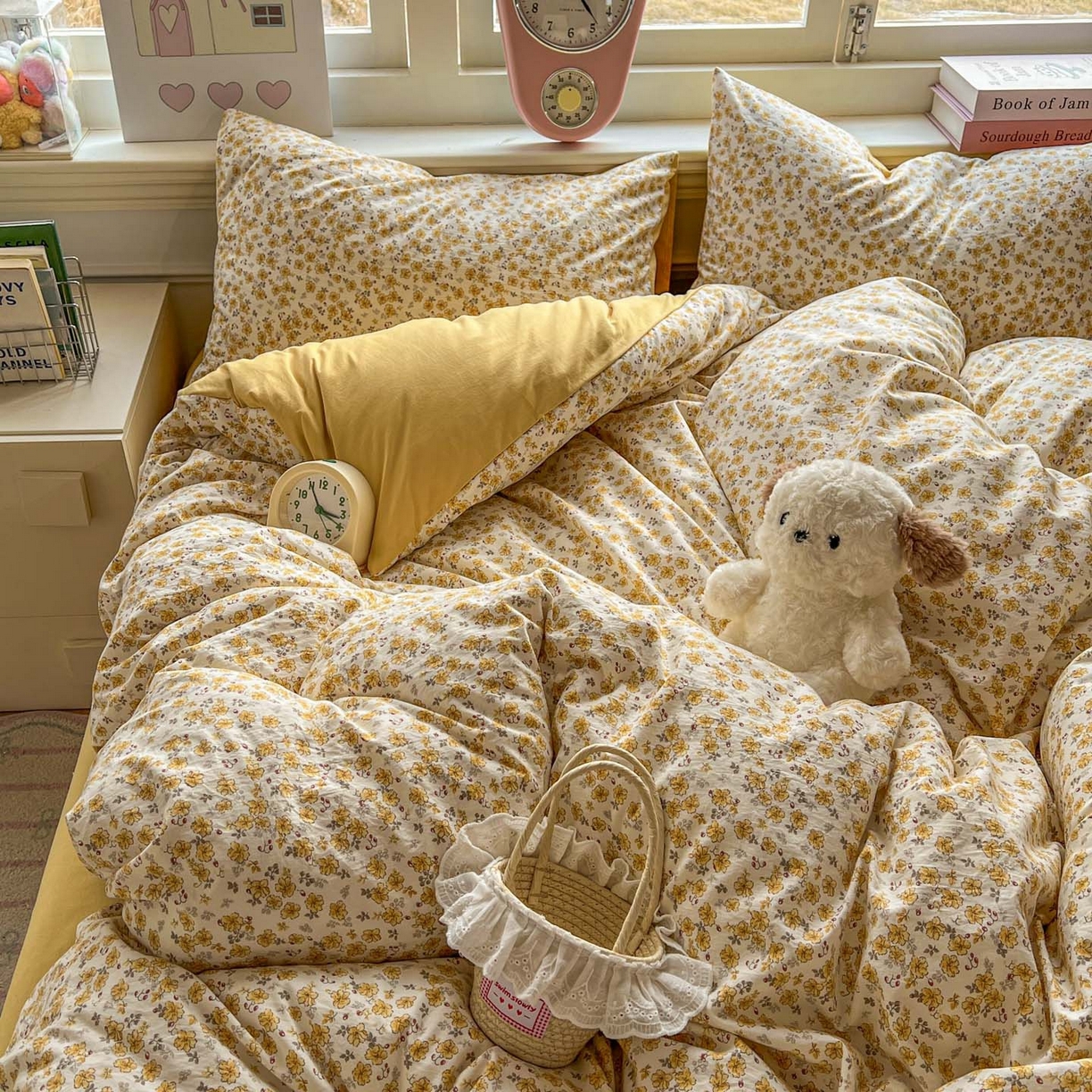 91家纺网 家纺一手货源 找家纺 思诺羽床笠 2026新款古法水洗仿棉云感棉三件套四件套 小黄花