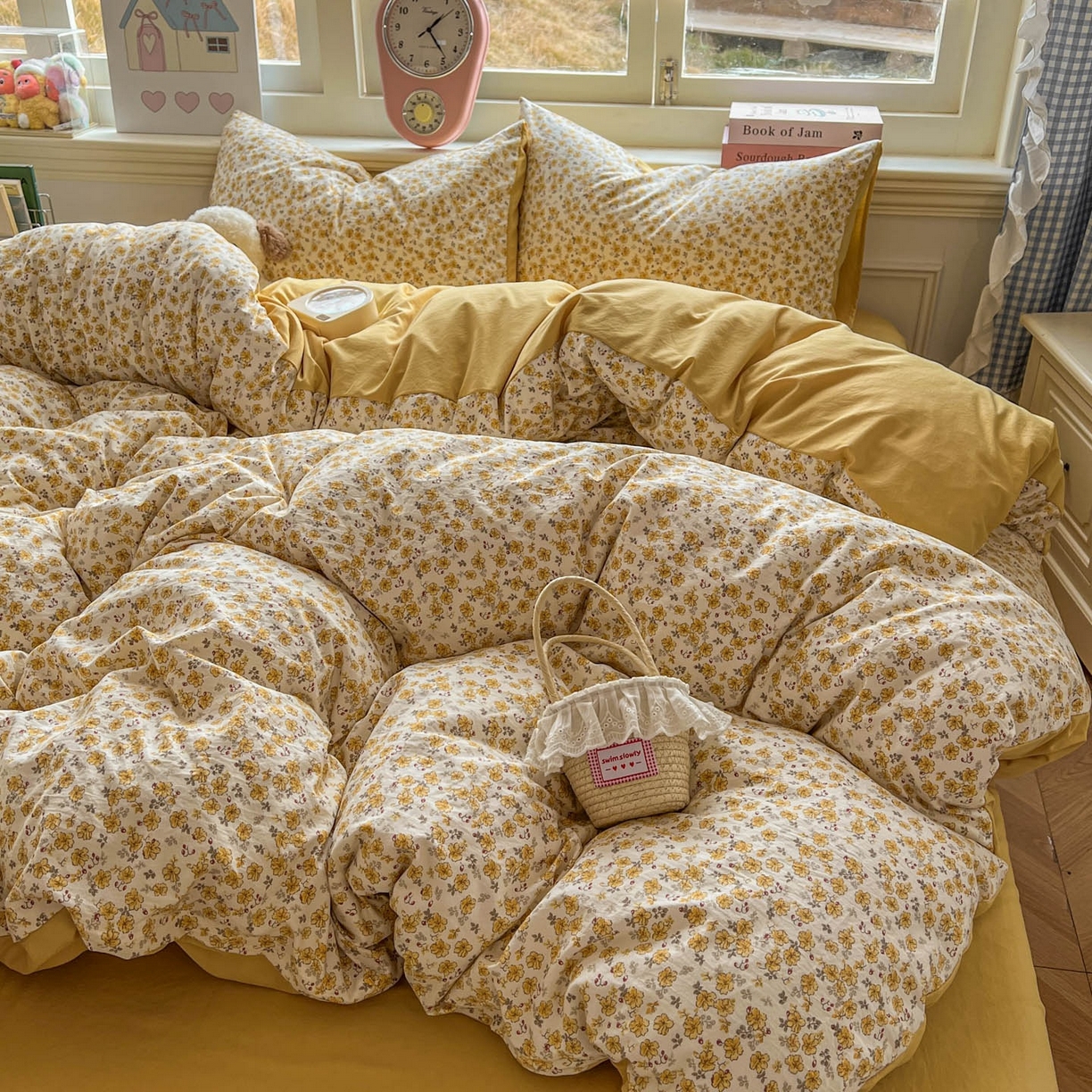 91家纺网 家纺一手货源 找家纺 思诺羽床笠 2026新款古法水洗仿棉云感棉三件套四件套 小黄花