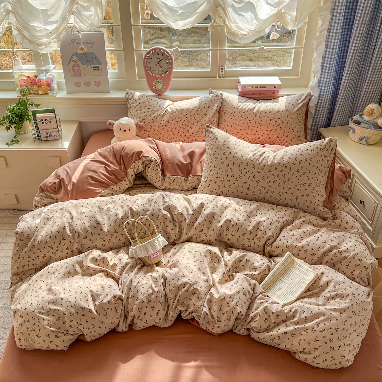 91家纺网 家纺一手货源 找家纺 思诺羽床笠 2026新款古法水洗仿棉云感棉三件套四件套 樱川桃井