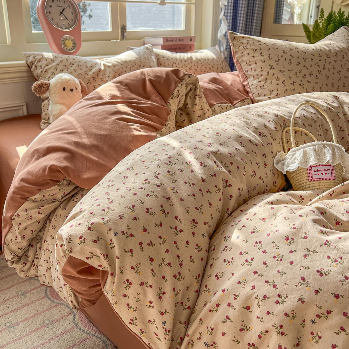 91家纺网 家纺一手货源 找家纺 思诺羽床笠 2026新款古法水洗仿棉云感棉三件套四件套 樱川桃井