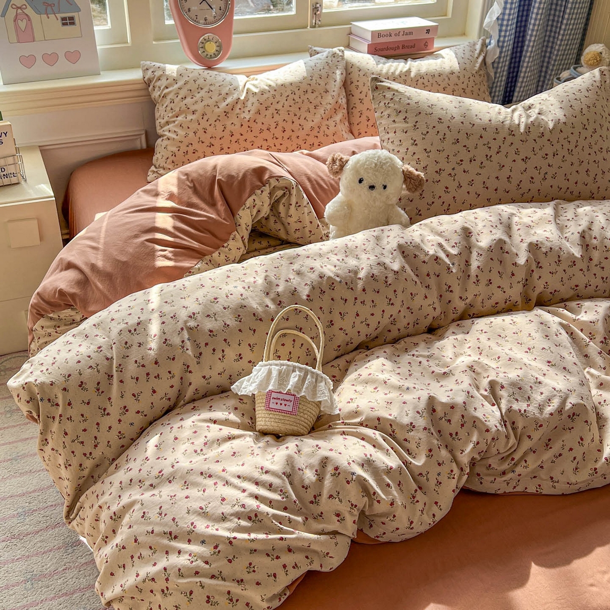 91家纺网 家纺一手货源 找家纺 思诺羽床笠 2026新款古法水洗仿棉云感棉三件套四件套 樱川桃井