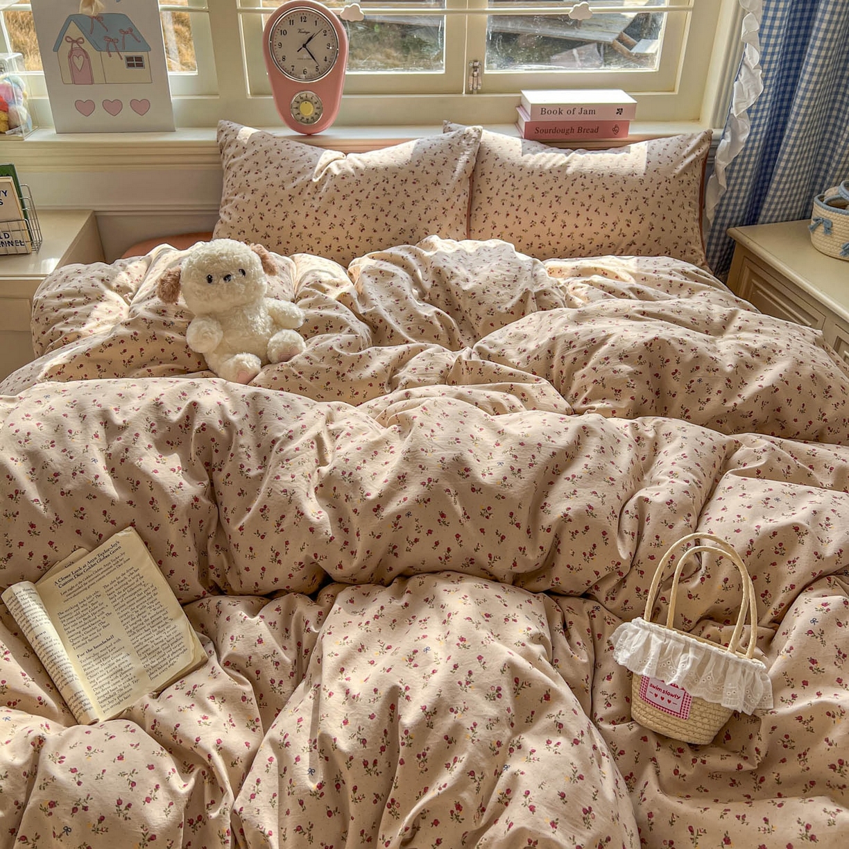 91家纺网 家纺一手货源 找家纺 思诺羽床笠 2026新款古法水洗仿棉云感棉三件套四件套 樱川桃井