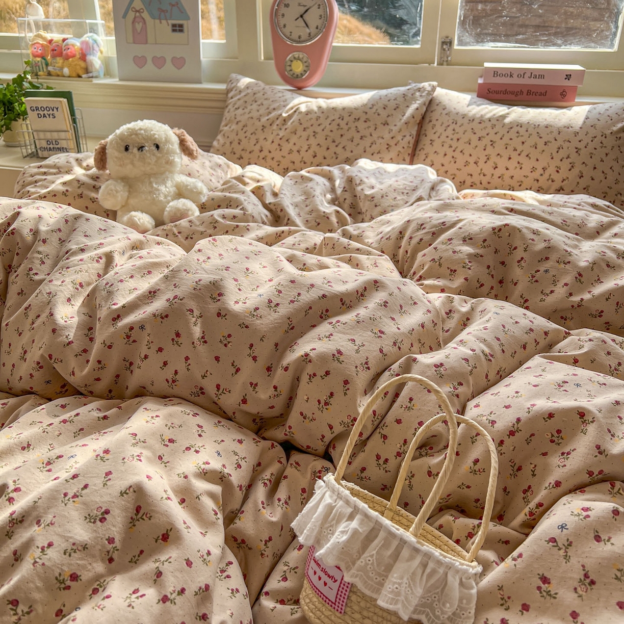 91家纺网 家纺一手货源 找家纺 思诺羽床笠 2026新款古法水洗仿棉云感棉三件套四件套 樱川桃井