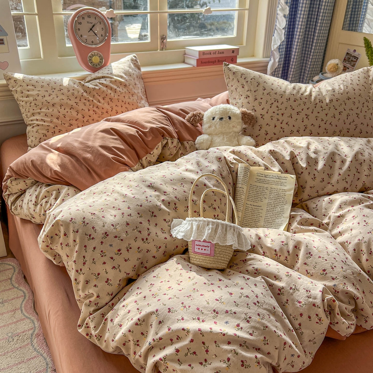 91家纺网 家纺一手货源 找家纺 思诺羽床笠 2026新款古法水洗仿棉云感棉三件套四件套 樱川桃井