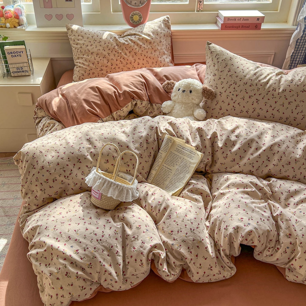 91家纺网 家纺一手货源 找家纺 思诺羽床笠 2026新款古法水洗仿棉云感棉三件套四件套 樱川桃井