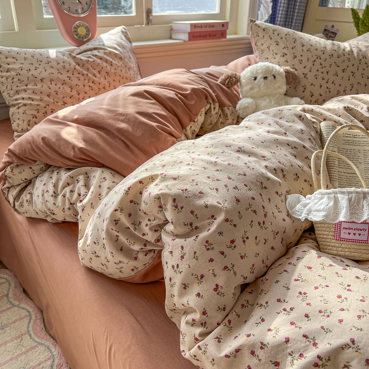 91家纺网 家纺一手货源 找家纺 思诺羽床笠 2026新款古法水洗仿棉云感棉三件套四件套 樱川桃井