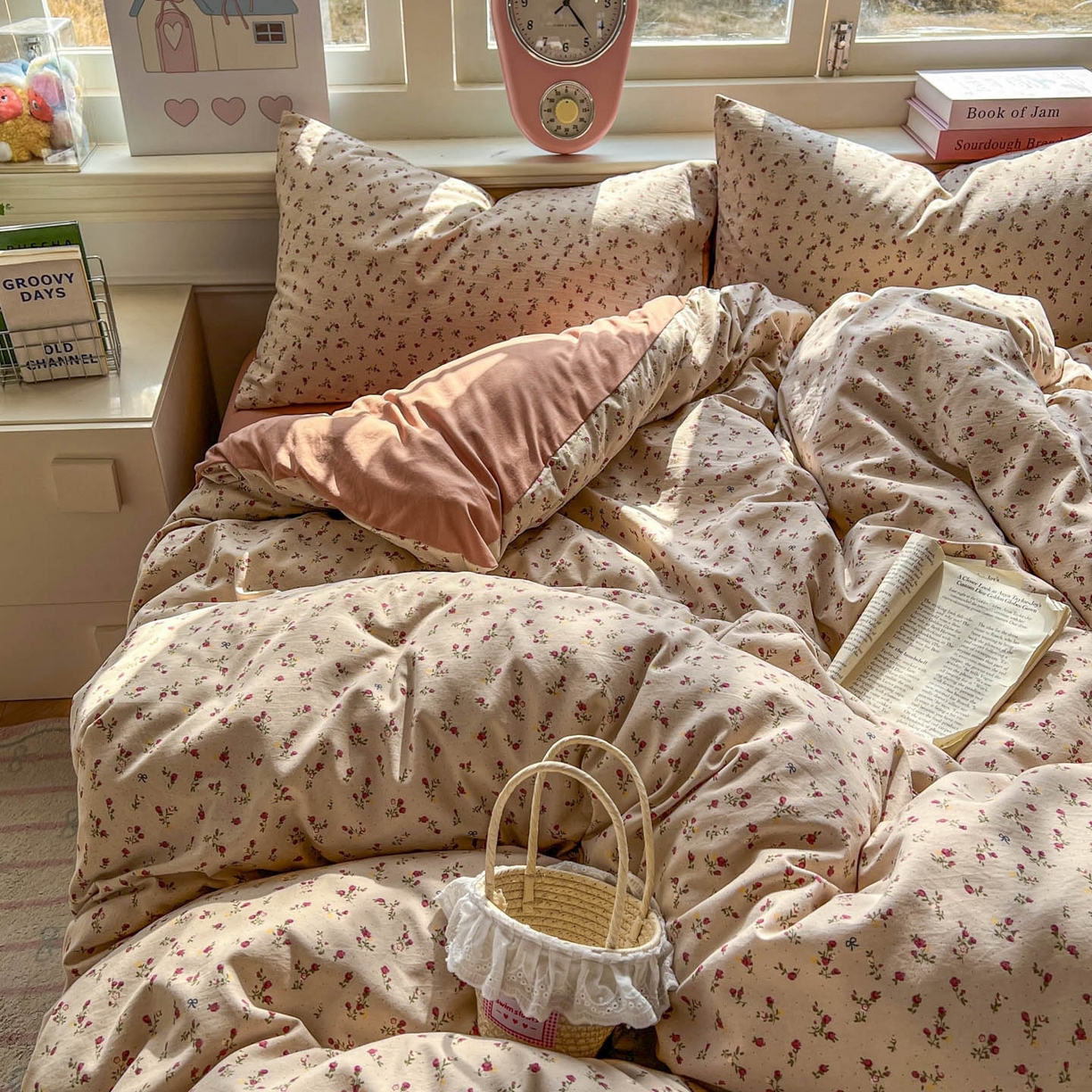 91家纺网 家纺一手货源 找家纺 思诺羽床笠 2026新款古法水洗仿棉云感棉三件套四件套 樱川桃井