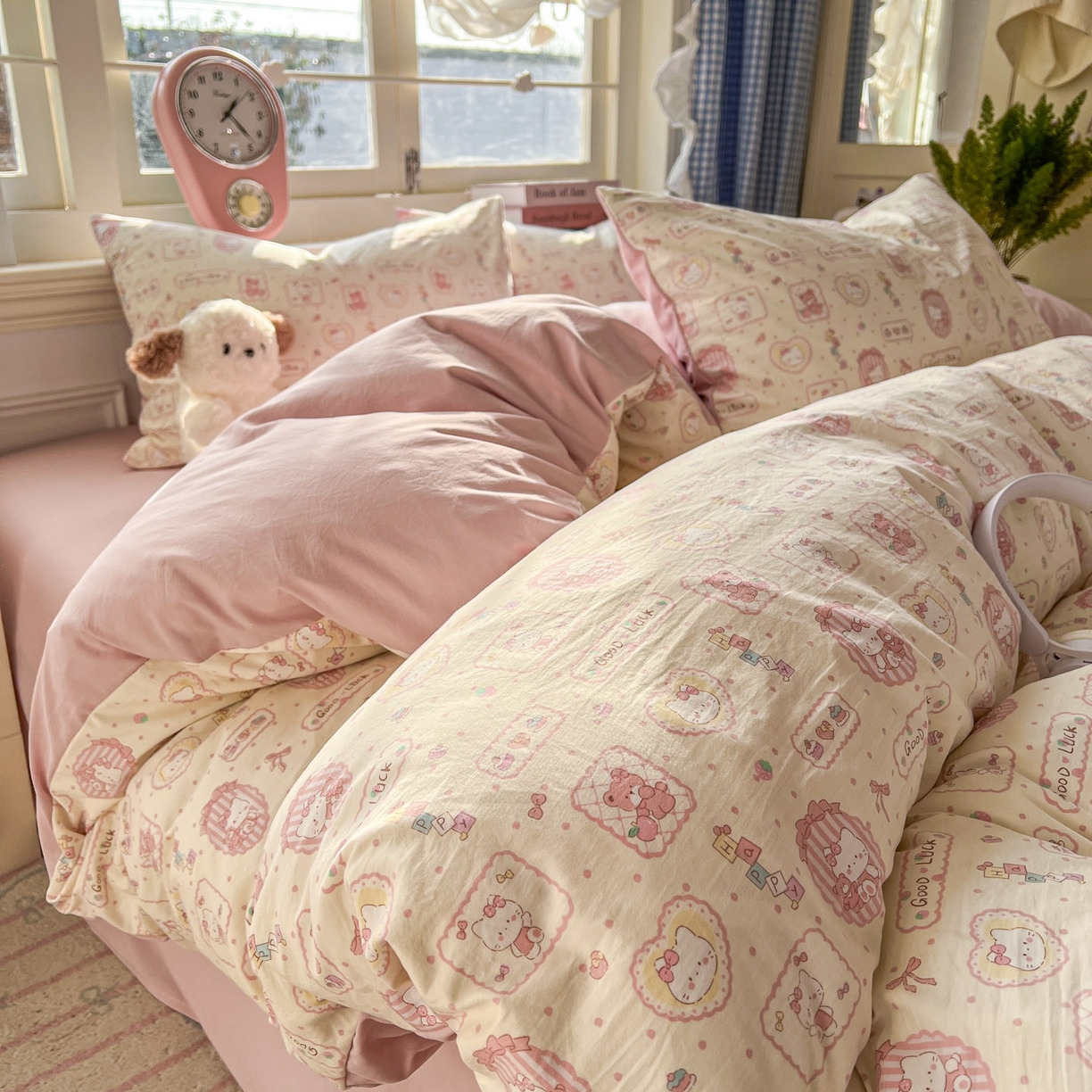 思诺羽床笠 2026新款古法水洗仿棉云感棉三件套四件套 Kitty猫