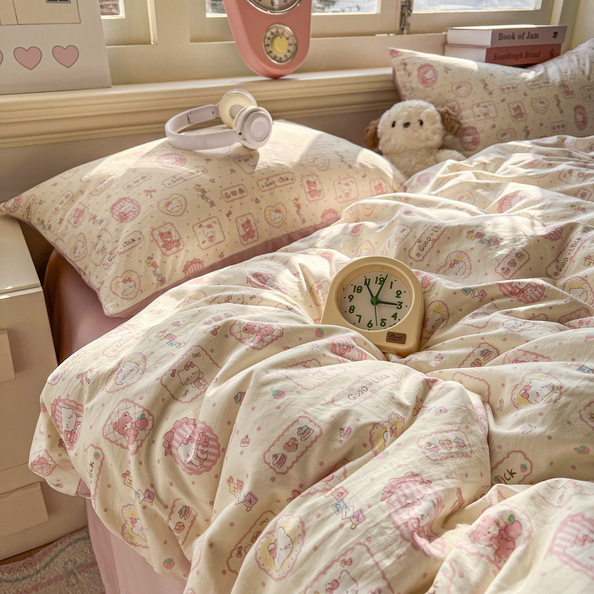 91家纺网 家纺一手货源 找家纺 思诺羽床笠 2026新款古法水洗仿棉云感棉三件套四件套 Kitty猫