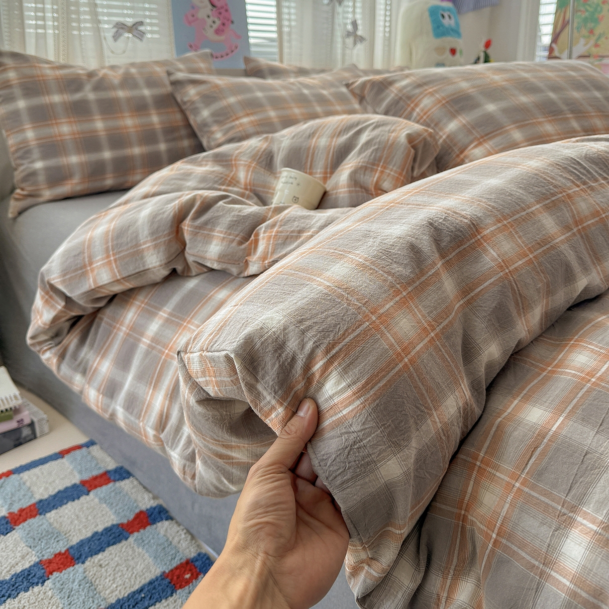 91家纺网 家纺一手货源 找家纺 （总）柠萌家居 2026新款纯棉全棉A类色织水洗棉四件套（可定制尺寸）