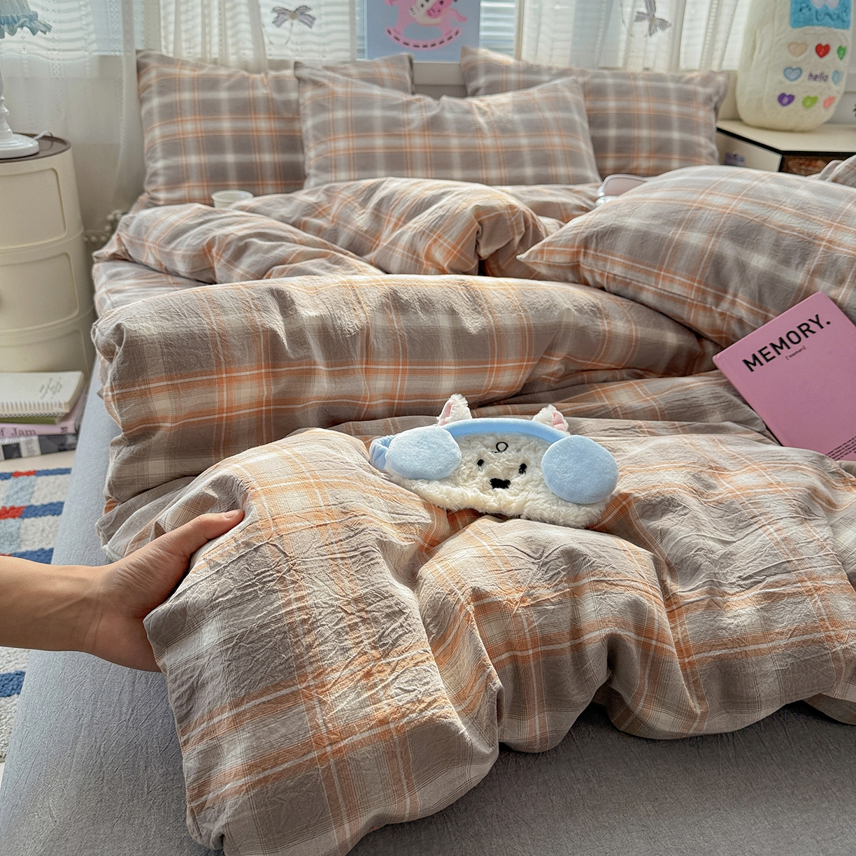 91家纺网 家纺一手货源 找家纺 （总）柠萌家居 2026新款纯棉全棉A类色织水洗棉四件套（可定制尺寸）