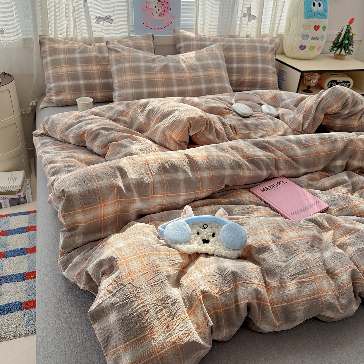 91家纺网 家纺一手货源 找家纺 （总）柠萌家居 2026新款纯棉全棉A类色织水洗棉四件套（可定制尺寸）