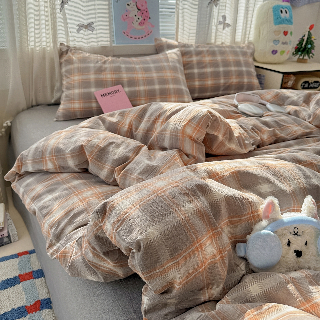 91家纺网 家纺一手货源 找家纺 （总）柠萌家居 2026新款纯棉全棉A类色织水洗棉四件套（可定制尺寸）