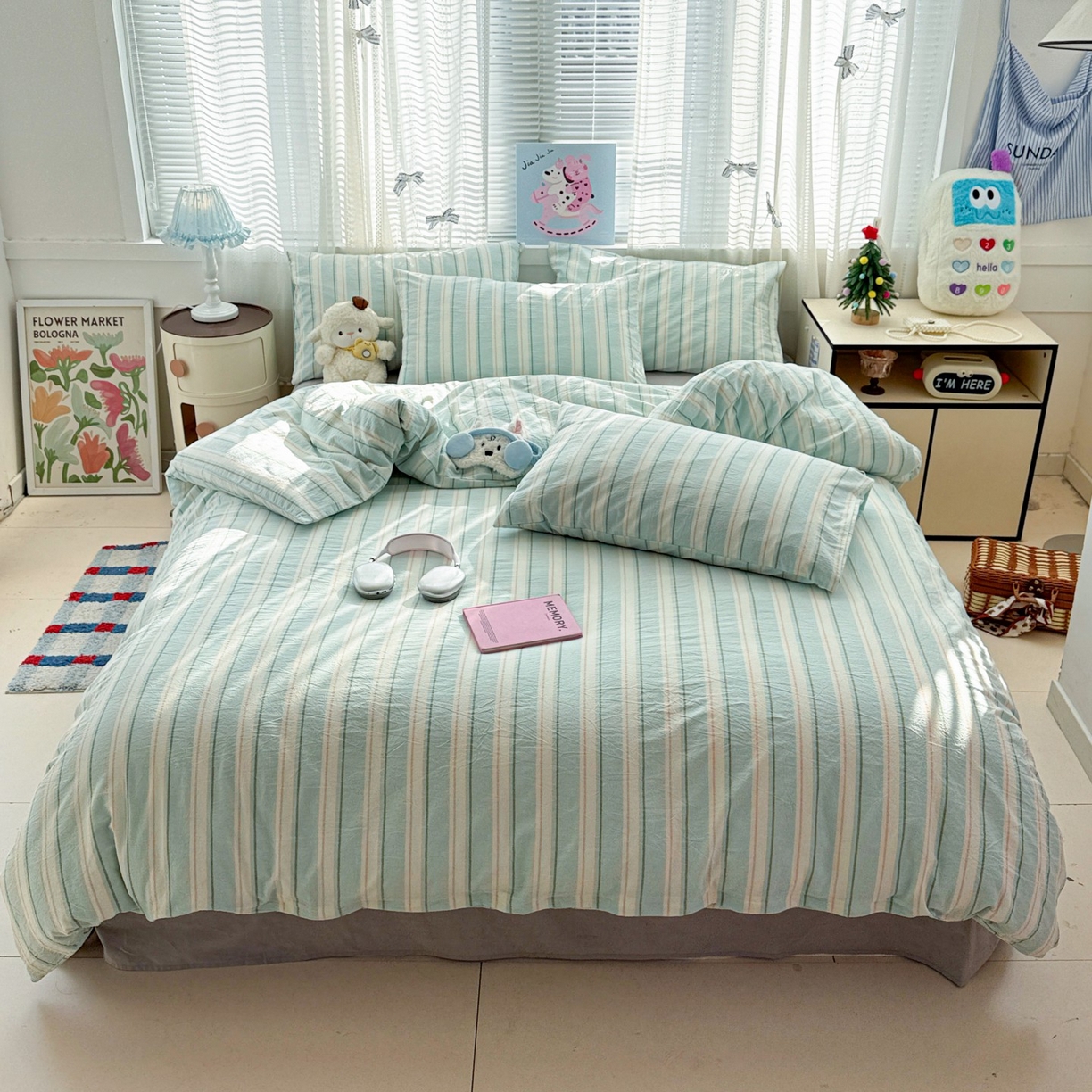 91家纺网 家纺一手货源 找家纺 （总）柠萌家居 2026新款纯棉全棉A类色织水洗棉四件套（可定制尺寸）