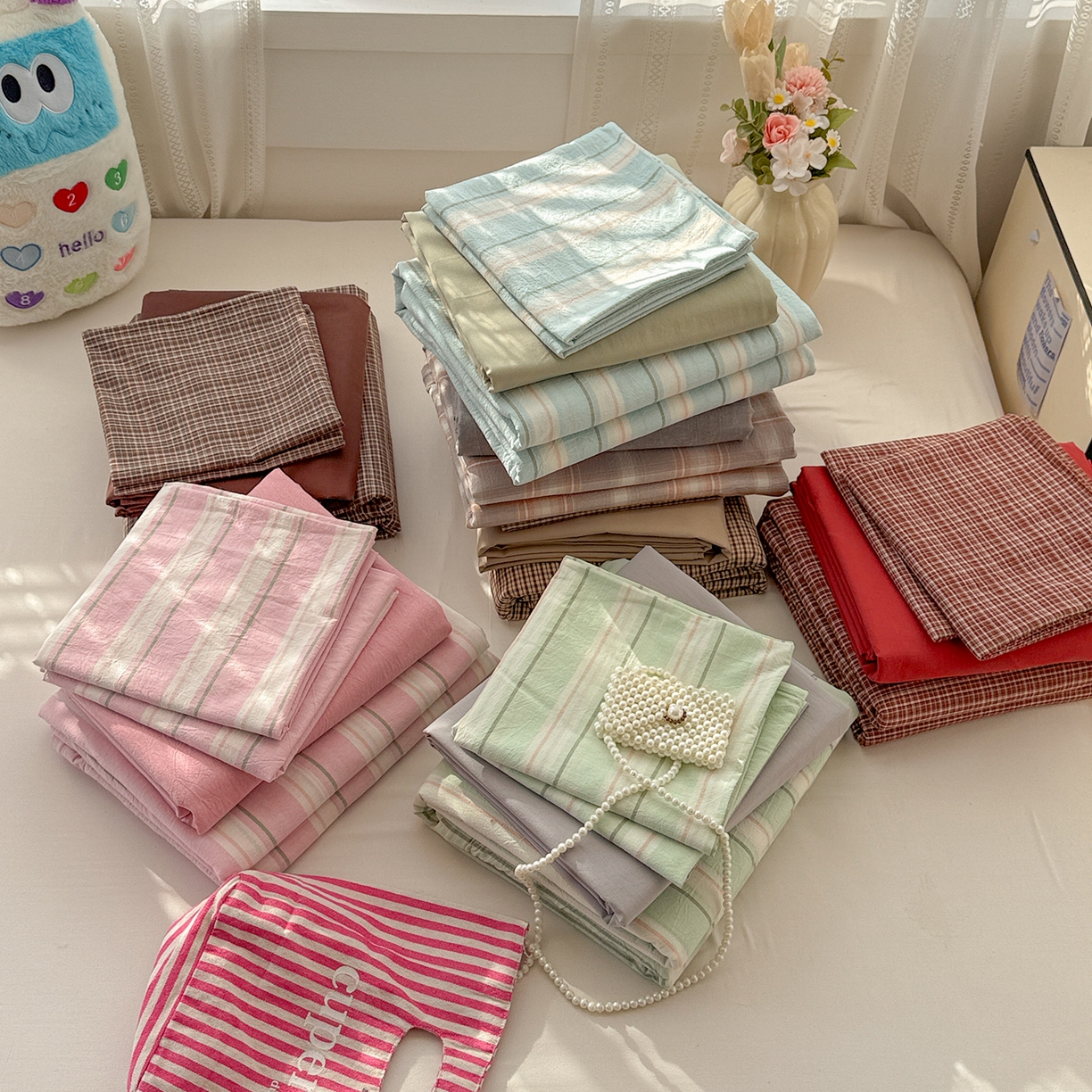 91家纺网 家纺一手货源 找家纺 （总）柠萌家居 2026新款纯棉全棉A类色织水洗棉四件套（可定制尺寸）