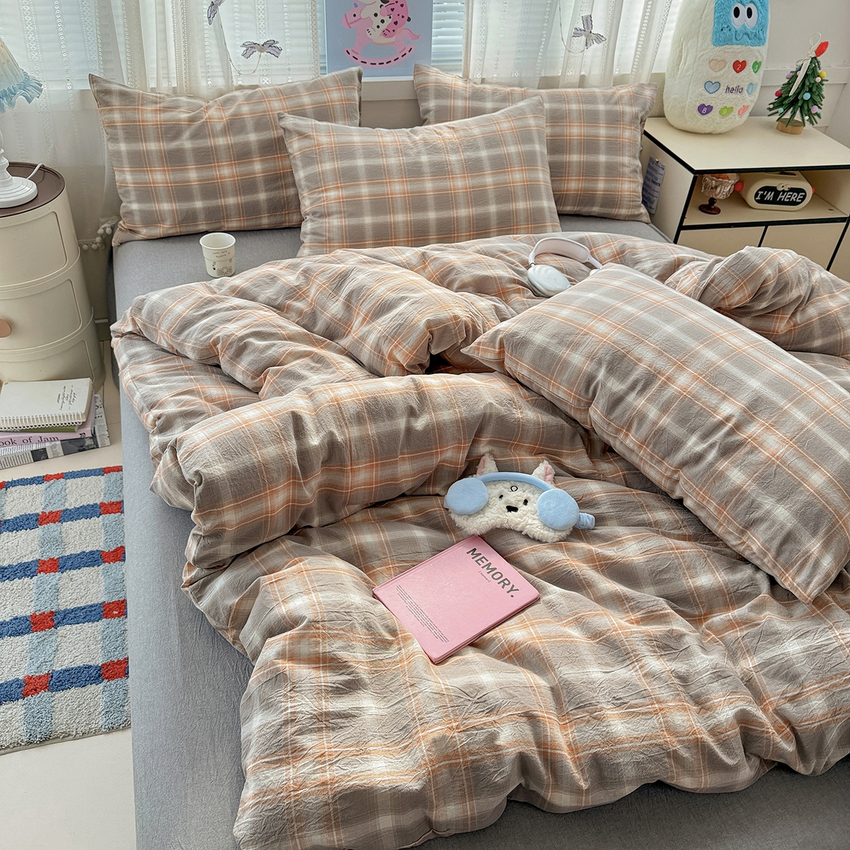 91家纺网 家纺一手货源 找家纺 柠萌家居 2026新款纯棉全棉A类色织水洗棉四件套（可定制尺寸） 诺卡-咖