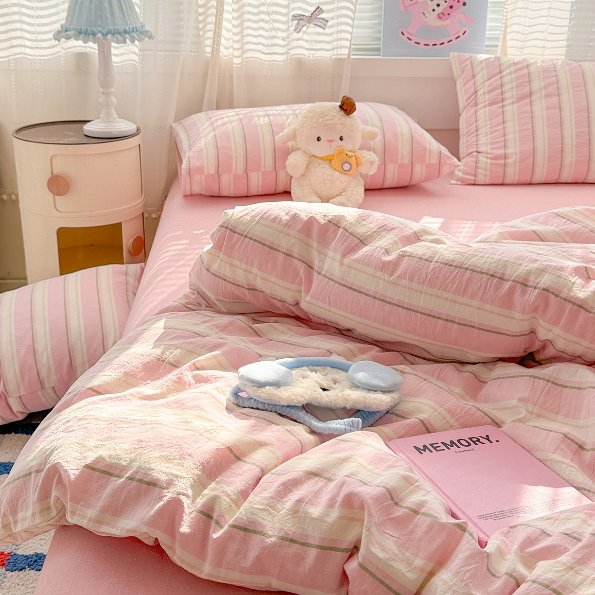 91家纺网 家纺一手货源 找家纺 柠萌家居 2026新款纯棉全棉A类色织水洗棉四件套（可定制尺寸） 倾城-粉