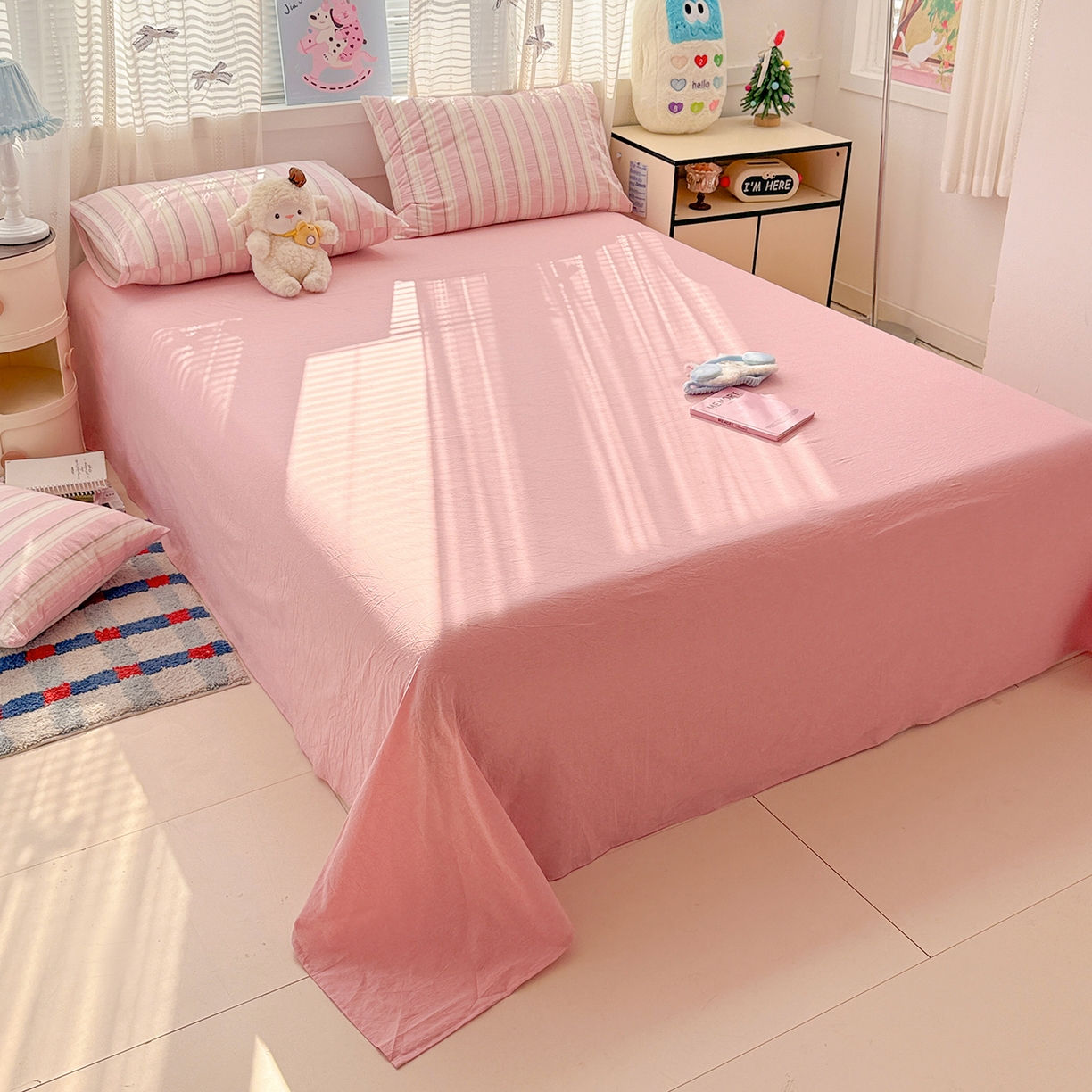 91家纺网 家纺一手货源 找家纺 柠萌家居 2026新款纯棉全棉A类色织水洗棉四件套（可定制尺寸） 倾城-粉