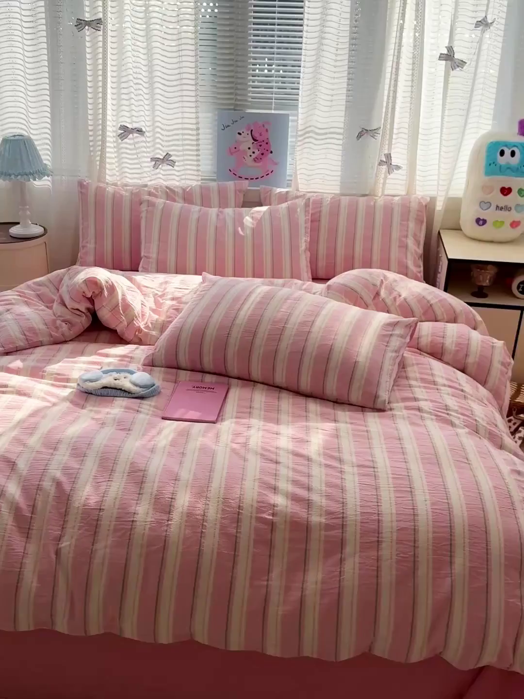 91家纺网 家纺一手货源 找家纺 柠萌家居 2026新款纯棉全棉A类色织水洗棉四件套（可定制尺寸） 倾城-粉