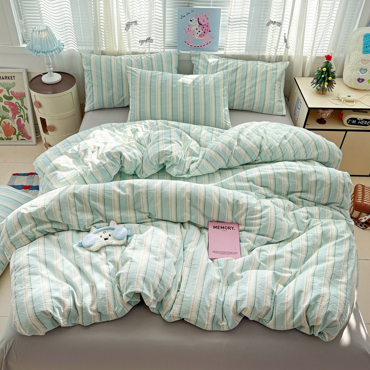 91家纺网 家纺一手货源 找家纺 柠萌家居 2026新款纯棉全棉A类色织水洗棉四件套（可定制尺寸） 倾城-蓝