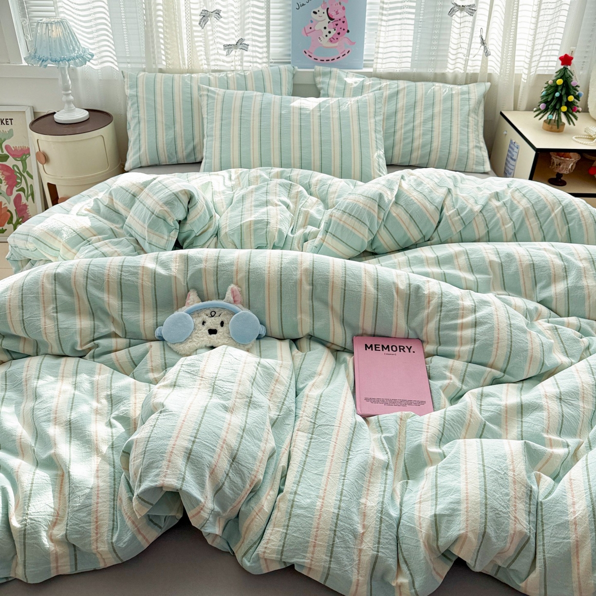 91家纺网 家纺一手货源 找家纺 柠萌家居 2026新款纯棉全棉A类色织水洗棉四件套（可定制尺寸） 倾城-蓝