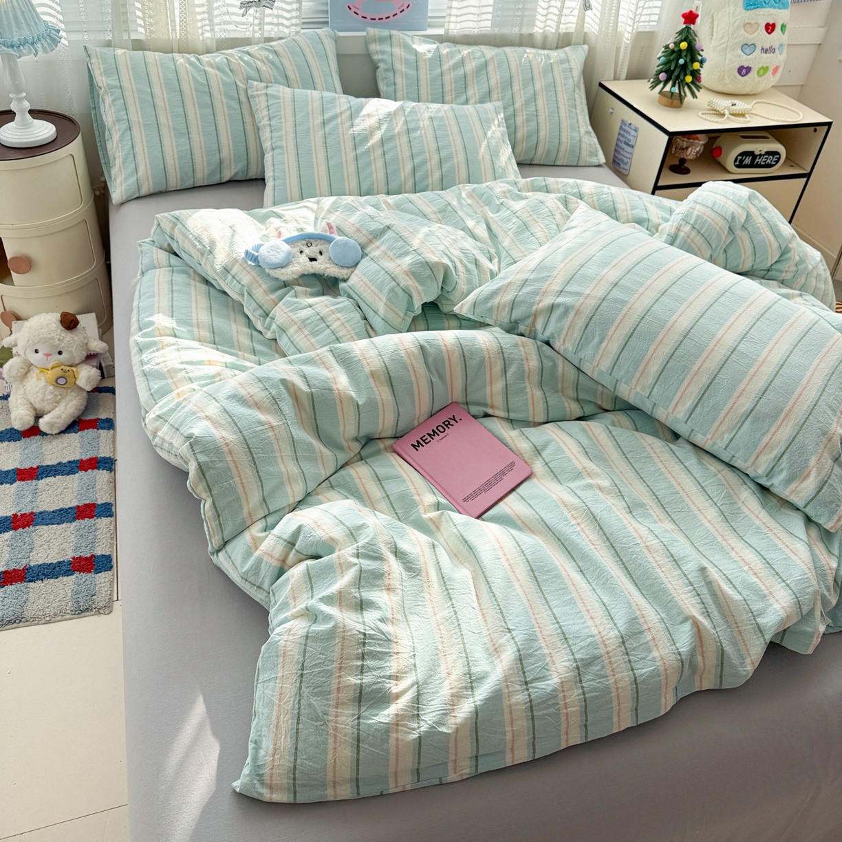 91家纺网 家纺一手货源 找家纺 柠萌家居 2026新款纯棉全棉A类色织水洗棉四件套（可定制尺寸） 倾城-蓝