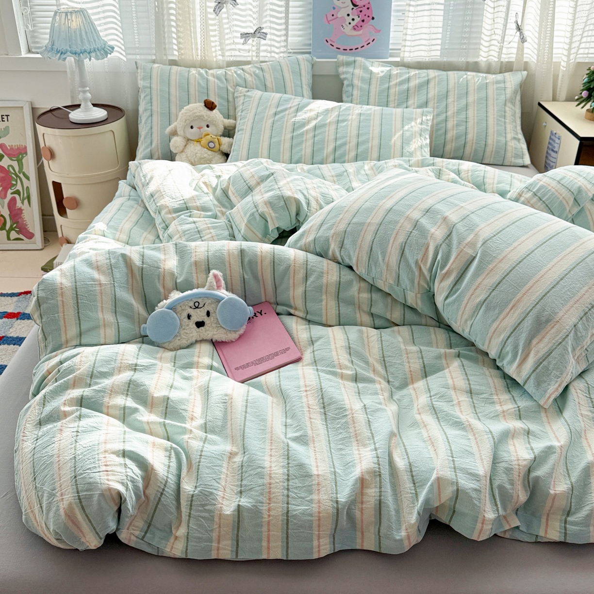 91家纺网 家纺一手货源 找家纺 柠萌家居 2026新款纯棉全棉A类色织水洗棉四件套（可定制尺寸） 倾城-蓝