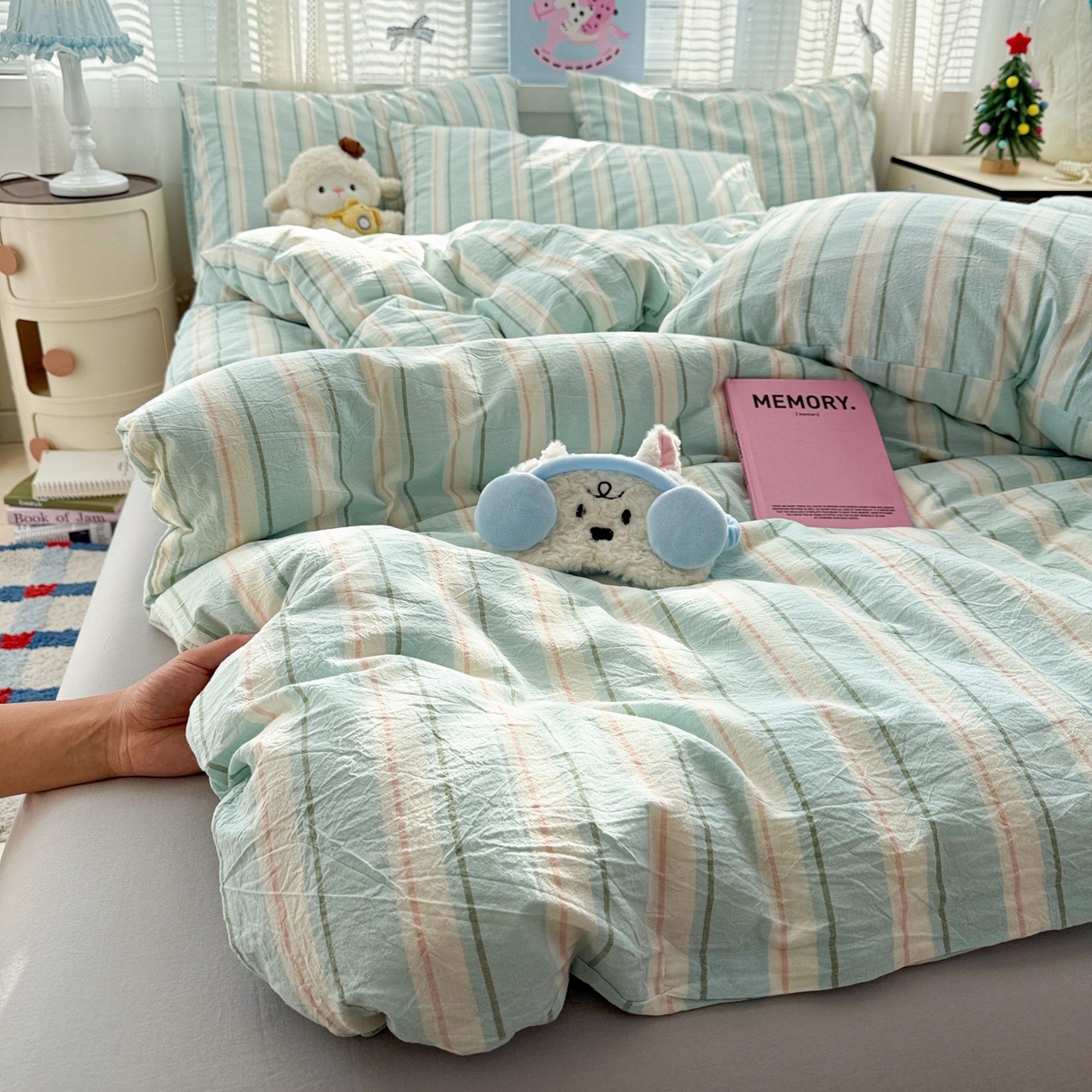 91家纺网 家纺一手货源 找家纺 柠萌家居 2026新款纯棉全棉A类色织水洗棉四件套（可定制尺寸） 倾城-蓝