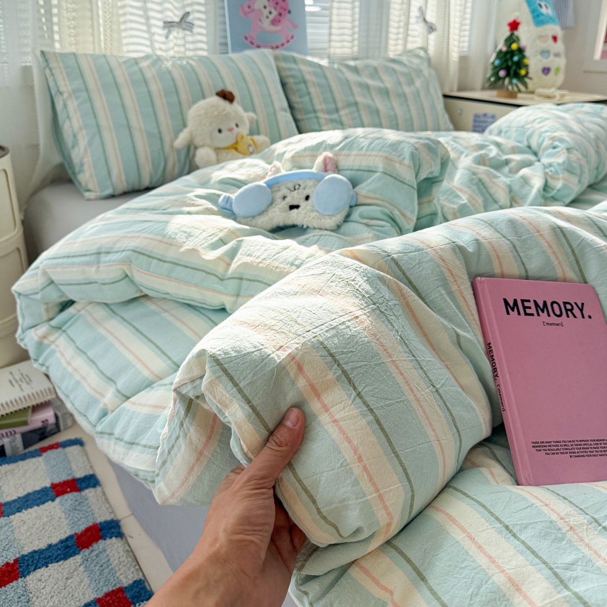 91家纺网 家纺一手货源 找家纺 柠萌家居 2026新款纯棉全棉A类色织水洗棉四件套（可定制尺寸） 倾城-蓝