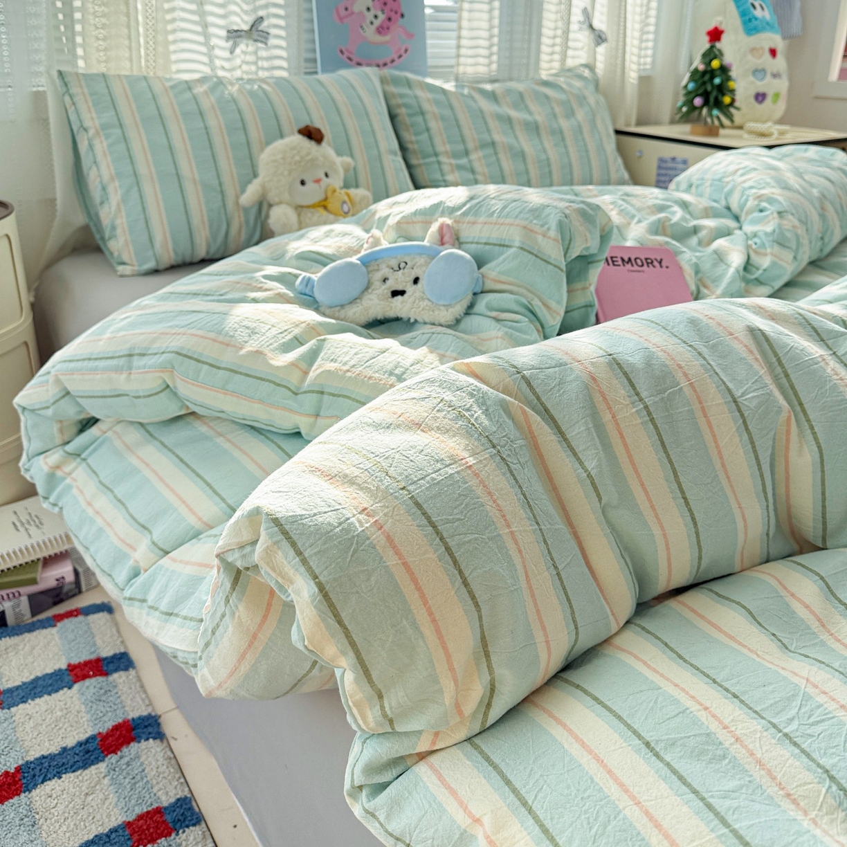 91家纺网 家纺一手货源 找家纺 柠萌家居 2026新款纯棉全棉A类色织水洗棉四件套（可定制尺寸） 倾城-蓝