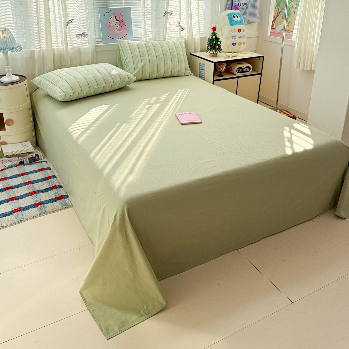 91家纺网 家纺一手货源 找家纺 柠萌家居 2026新款纯棉全棉A类色织水洗棉四件套（可定制尺寸） 倾城-绿