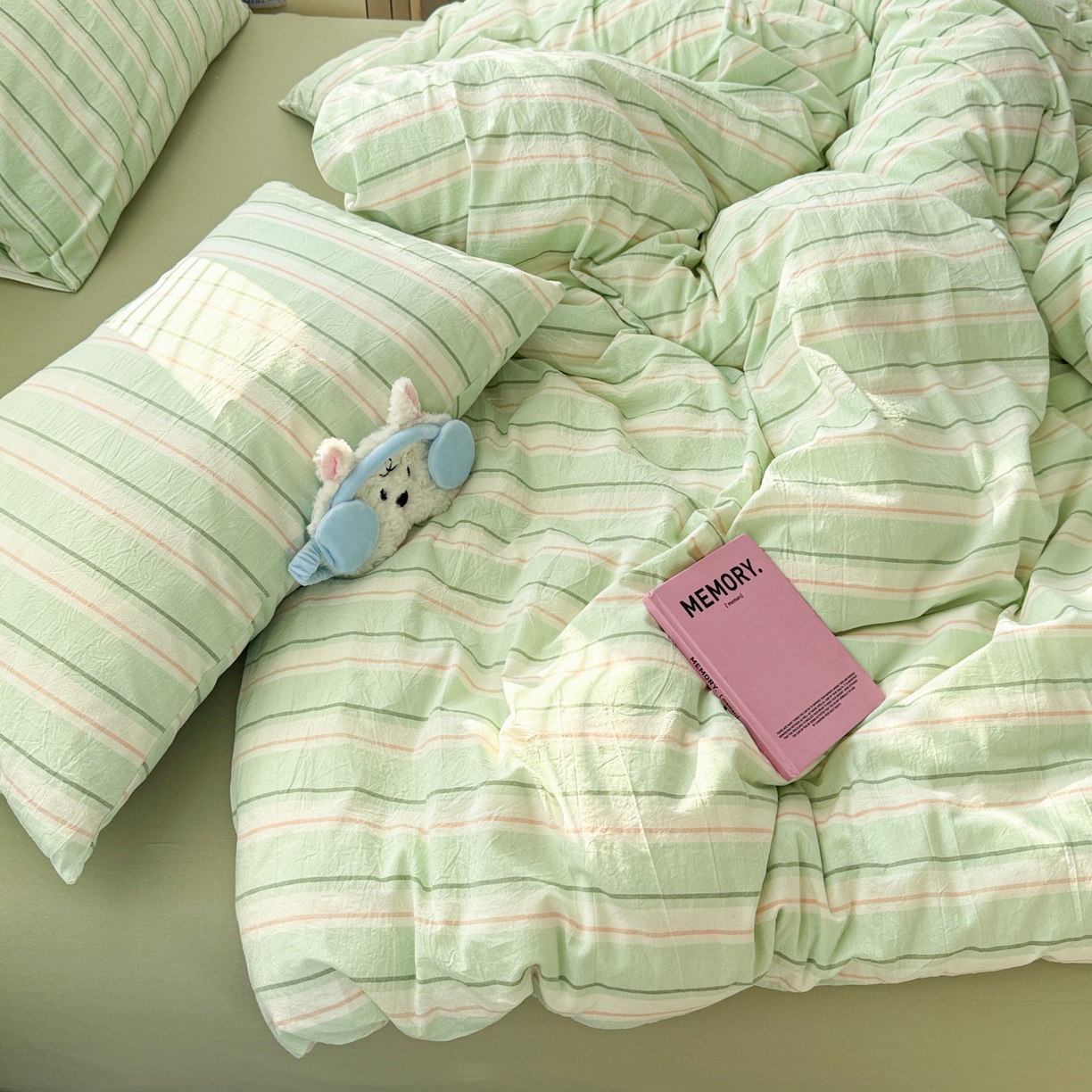 91家纺网 家纺一手货源 找家纺 柠萌家居 2026新款纯棉全棉A类色织水洗棉四件套（可定制尺寸） 倾城-绿