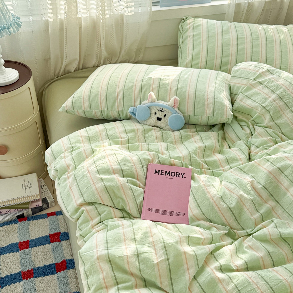 91家纺网 家纺一手货源 找家纺 柠萌家居 2026新款纯棉全棉A类色织水洗棉四件套（可定制尺寸） 倾城-绿