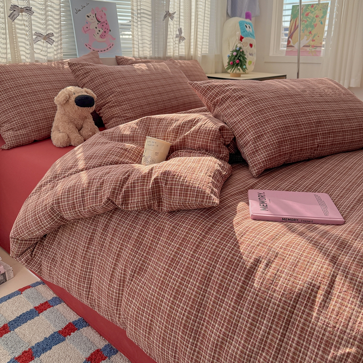 91家纺网 家纺一手货源 找家纺 柠萌家居 2026新款纯棉全棉A类色织水洗棉四件套（可定制尺寸） 苏格兰-红