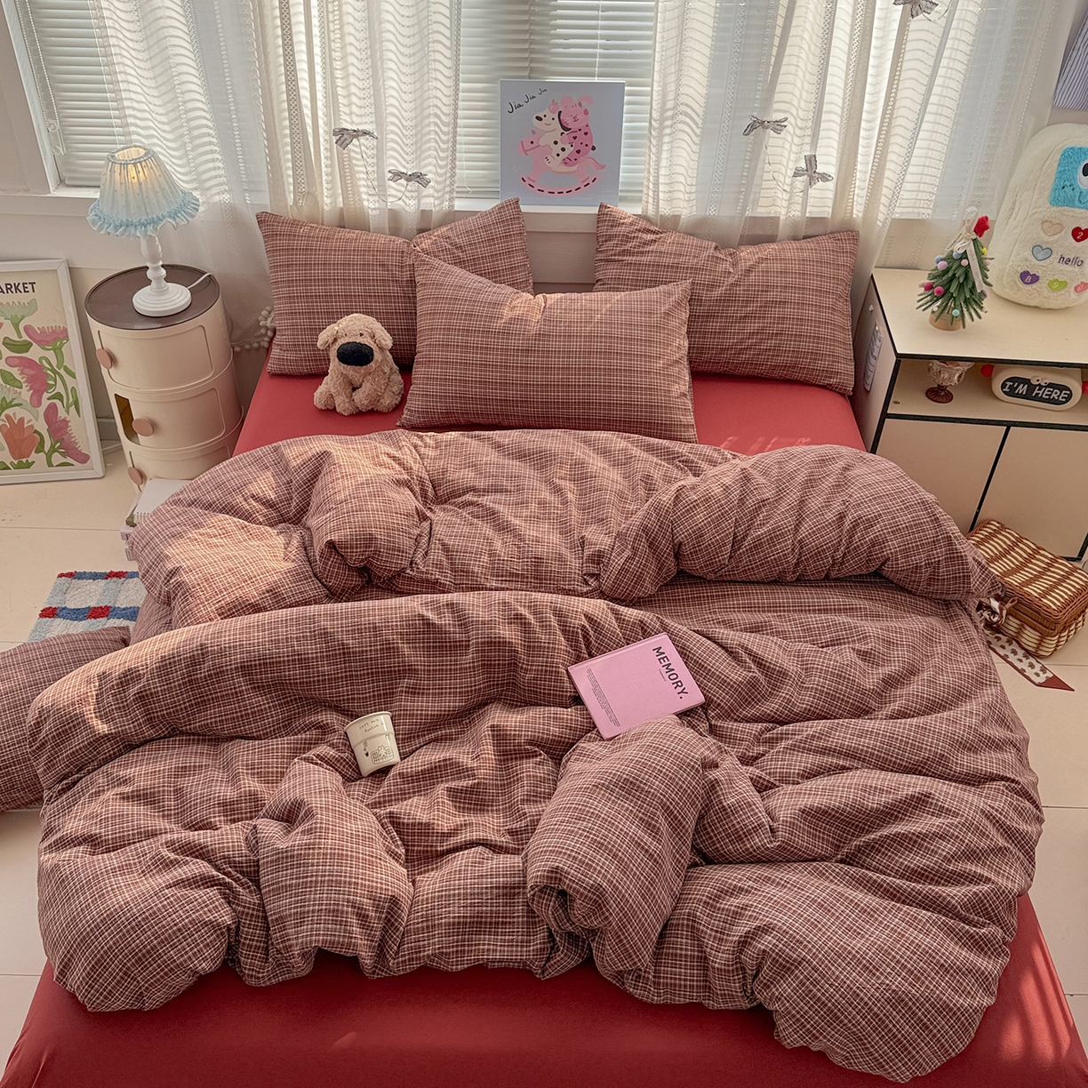 91家纺网 家纺一手货源 找家纺 柠萌家居 2026新款纯棉全棉A类色织水洗棉四件套（可定制尺寸） 苏格兰-红
