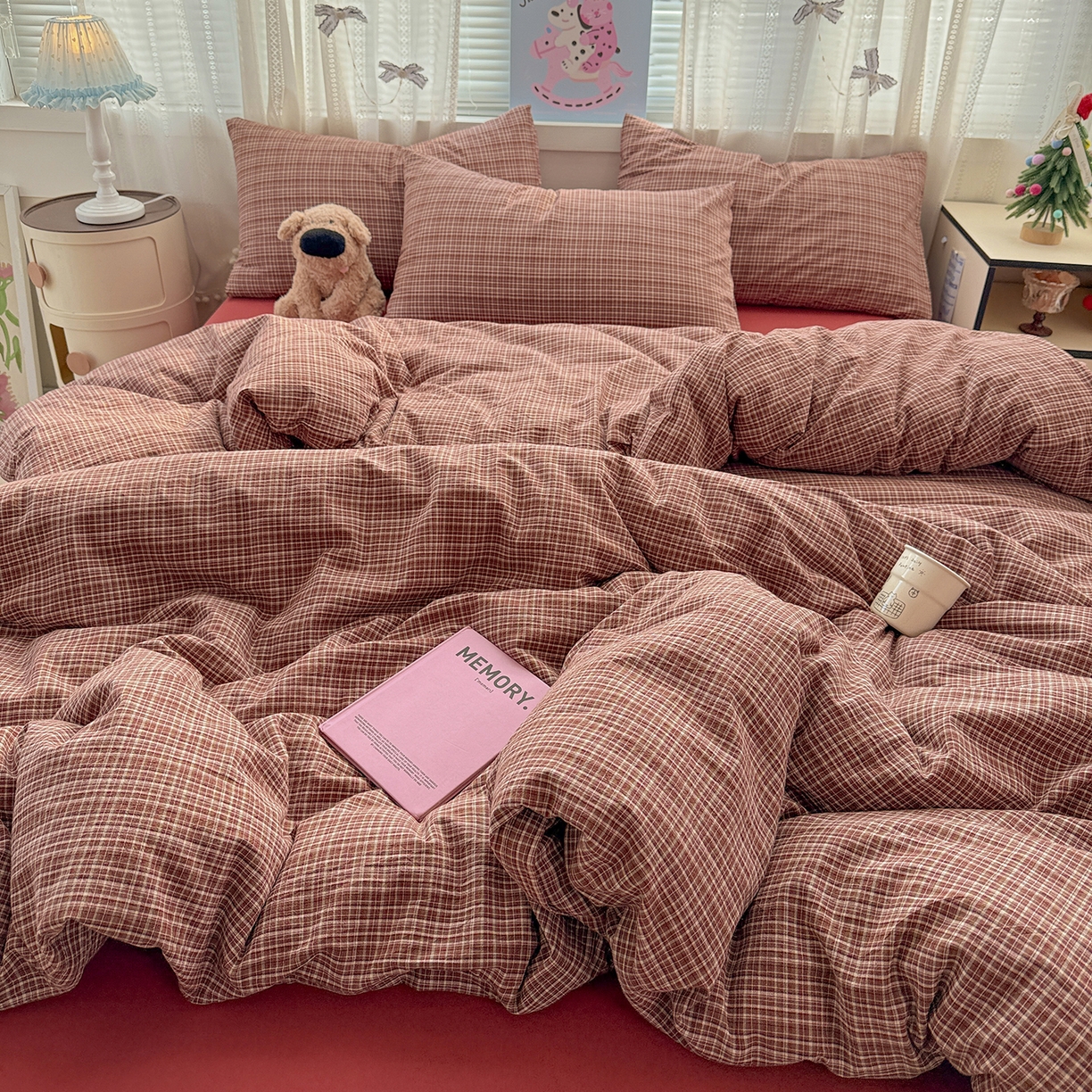 91家纺网 家纺一手货源 找家纺 柠萌家居 2026新款纯棉全棉A类色织水洗棉四件套（可定制尺寸） 苏格兰-红