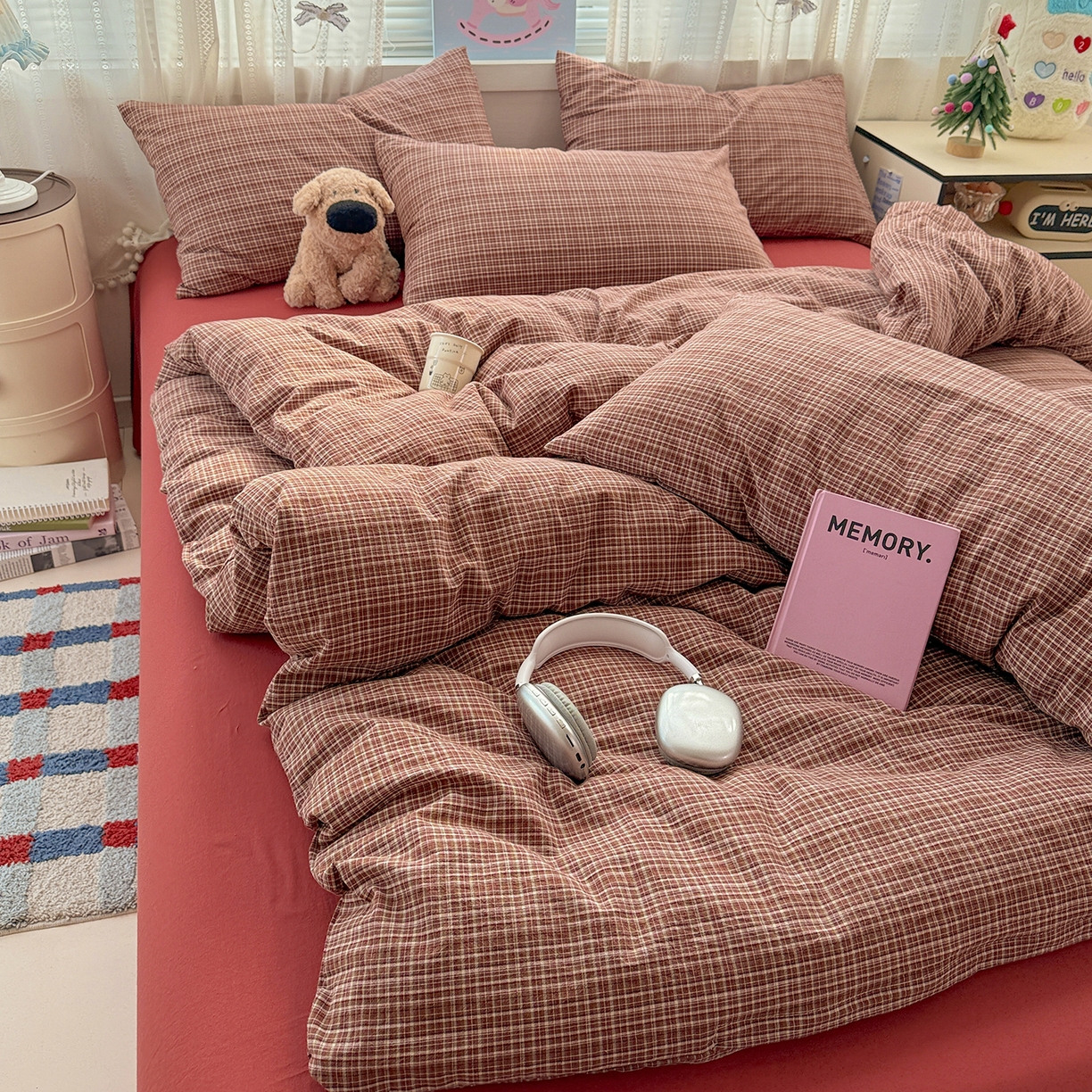 91家纺网 家纺一手货源 找家纺 柠萌家居 2026新款纯棉全棉A类色织水洗棉四件套（可定制尺寸） 苏格兰-红