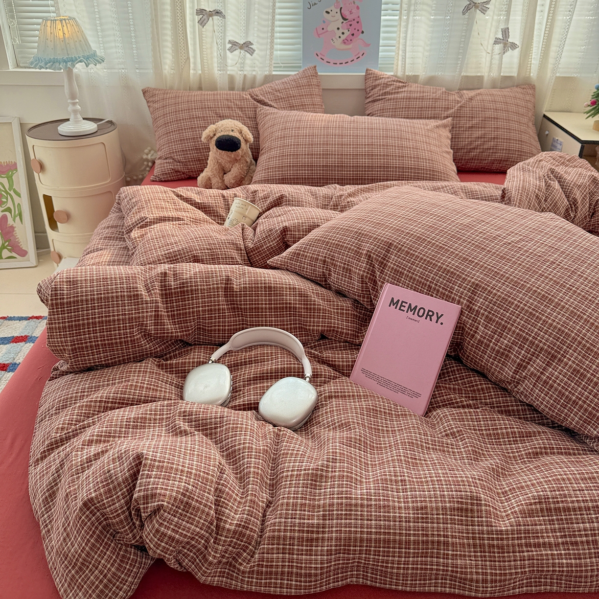 91家纺网 家纺一手货源 找家纺 柠萌家居 2026新款纯棉全棉A类色织水洗棉四件套（可定制尺寸） 苏格兰-红