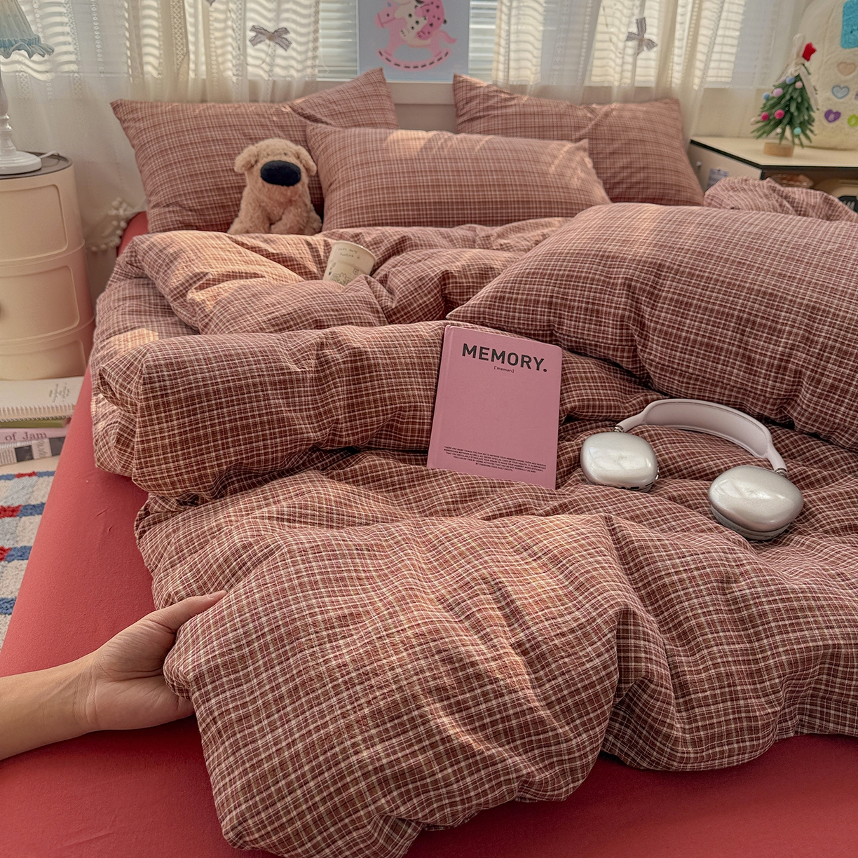 91家纺网 家纺一手货源 找家纺 柠萌家居 2026新款纯棉全棉A类色织水洗棉四件套（可定制尺寸） 苏格兰-红