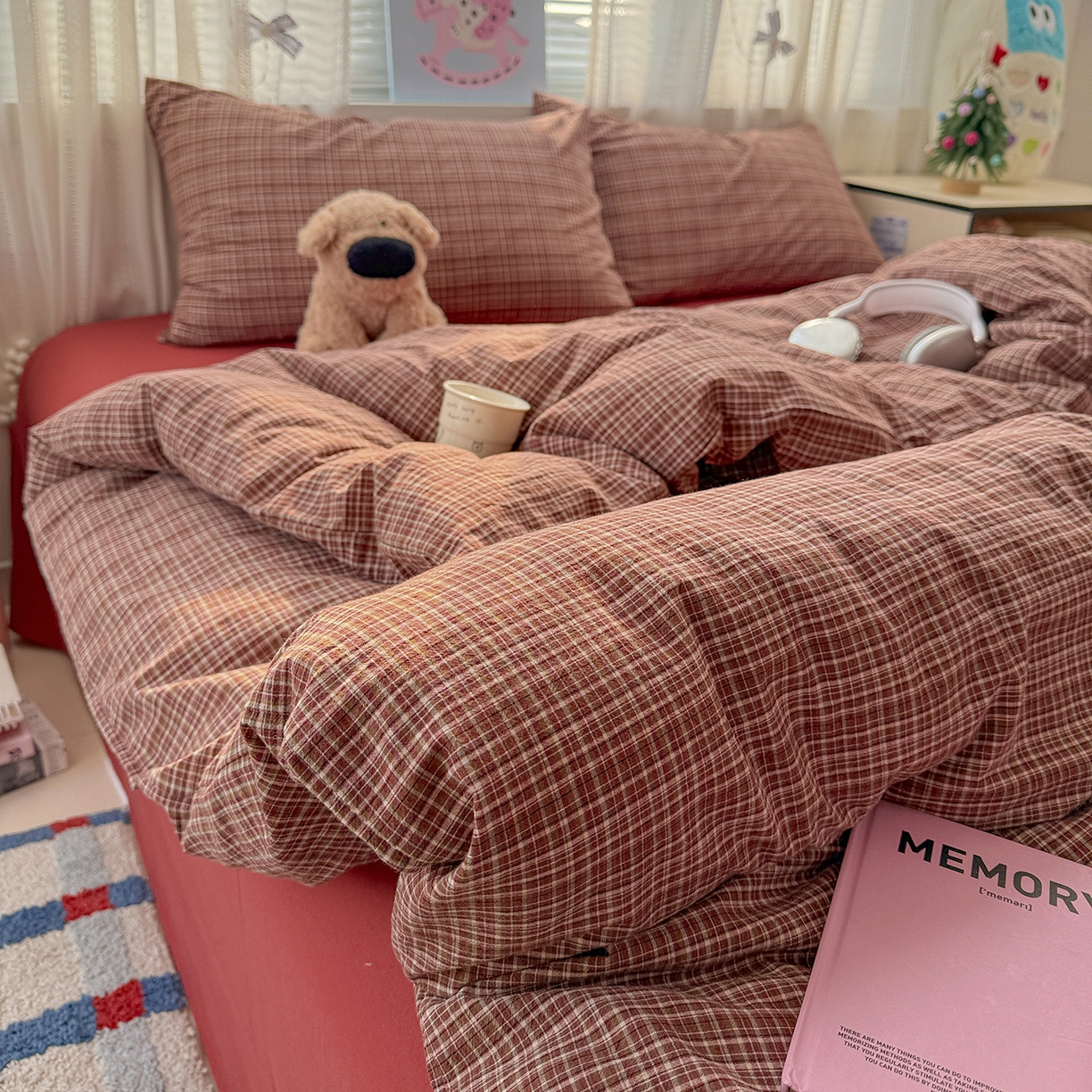 91家纺网 家纺一手货源 找家纺 柠萌家居 2026新款纯棉全棉A类色织水洗棉四件套（可定制尺寸） 苏格兰-红