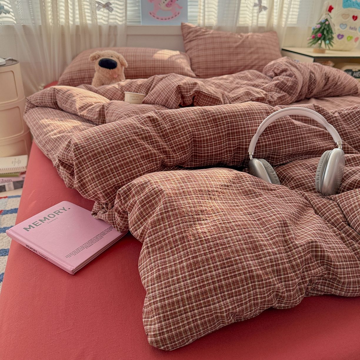 91家纺网 家纺一手货源 找家纺 柠萌家居 2026新款纯棉全棉A类色织水洗棉四件套（可定制尺寸） 苏格兰-红